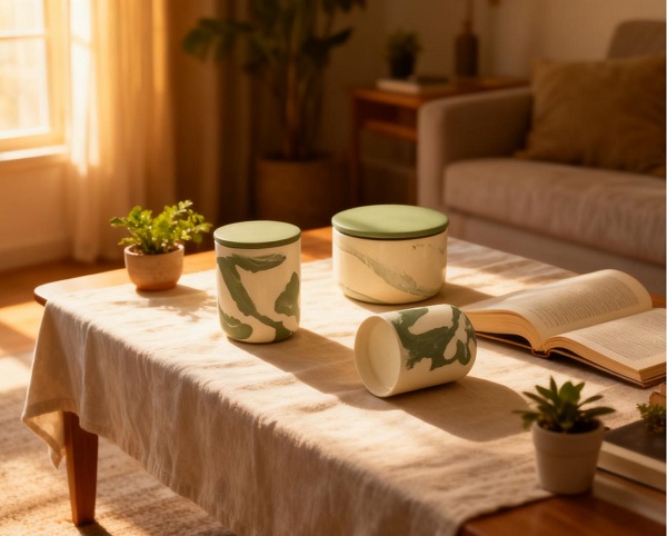 Natural Green Marbled Ceramic Candle Jar